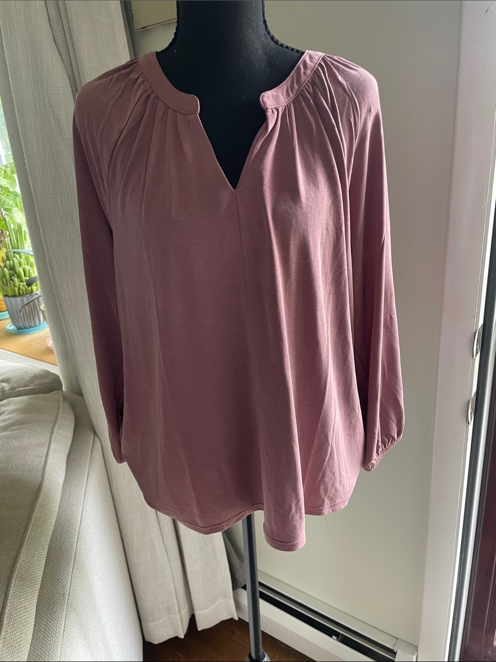 Lucky Brand Dusty Rose Split-Neck Long Sleeve Blouse